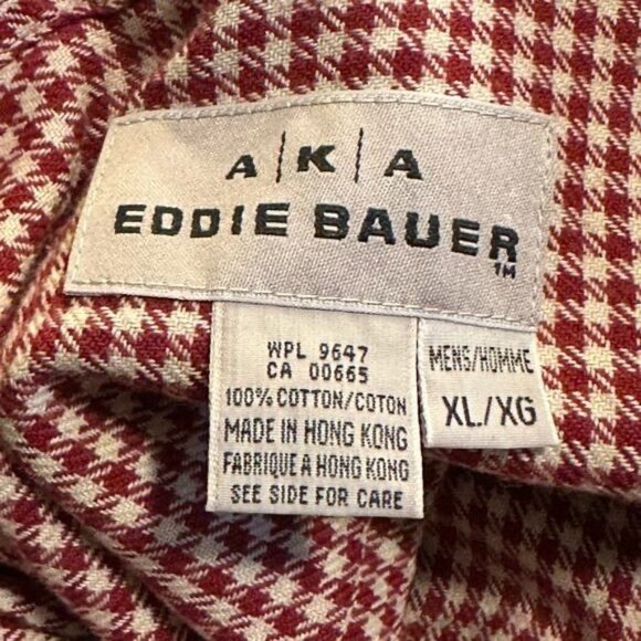Mens Eddie Bauer AKA Red & White Checkered Cotton Shirt XL Long Sleeve Button-Up - Picture 2 of 8